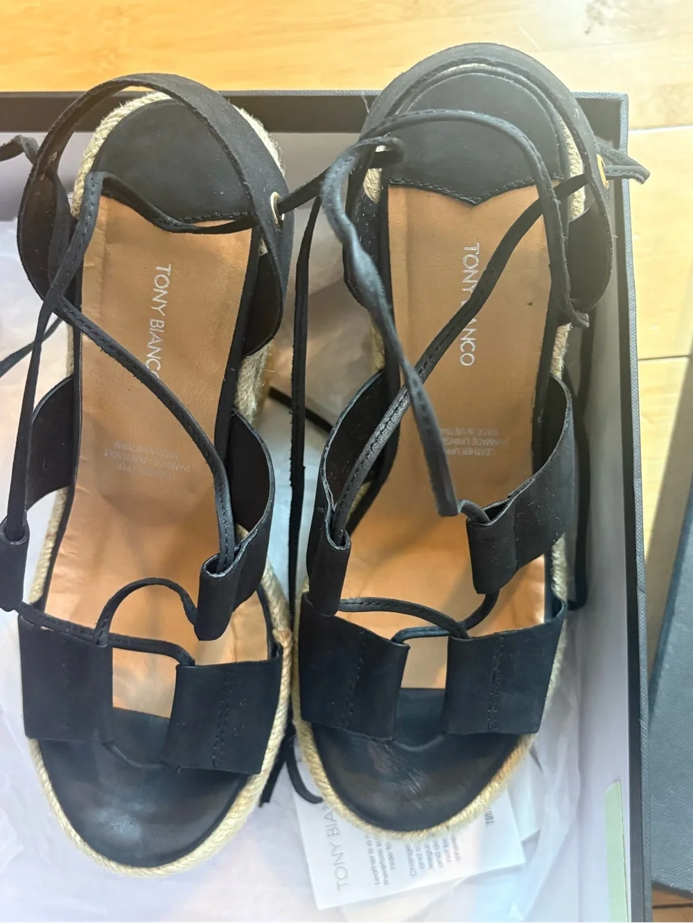 Tony Bianco Black Espadrille Wedge Lace-Up Sandals